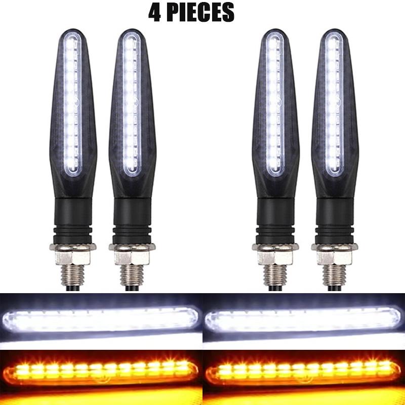 New Motorcycle 24LEDs High Bright Amber Turn Signal Indicator Light Front Rear White Day Running Light Flowing Red Brake Lamps