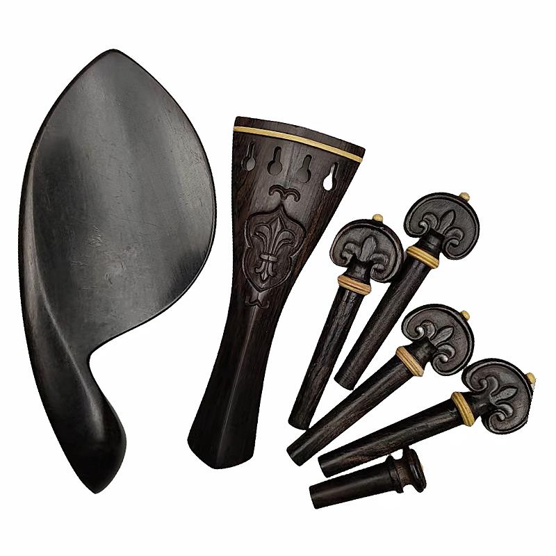 Beautiful Violin Accessories Set With Engrave, Carved 4/4 Fiddle Parts Fittings Pegs Tailpiece Chinrest