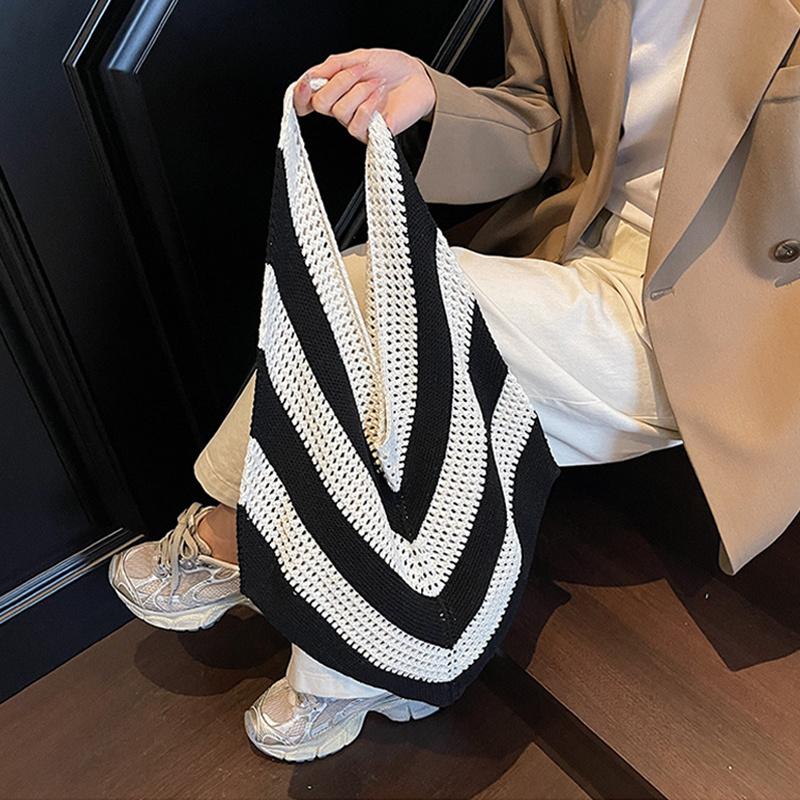Women Crochet Tote Hollow out Beach Large Capacity Fashi Knitted Hobo Simple Shopping Bag for Travel Vacati