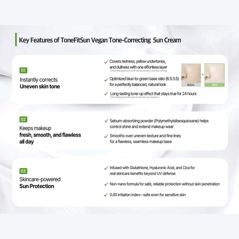 [TONEfitSUN] Crema Solare Idratante Vegana, Correttore Tono 50ml SPF50+ PA++++