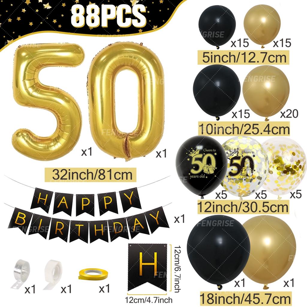 Black Gold Balloon Garland Arch Kit Happy 18 30 40 50 Year Old Birthday Party Decor Adults Anniversary Confetti Latex Balloon