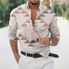 2025 Geometric Three-dimensional 3D Printed Casual Lapel Long-sleeved Shirt Spring and Autumn Men's Trendy Versatile Shirt for Men