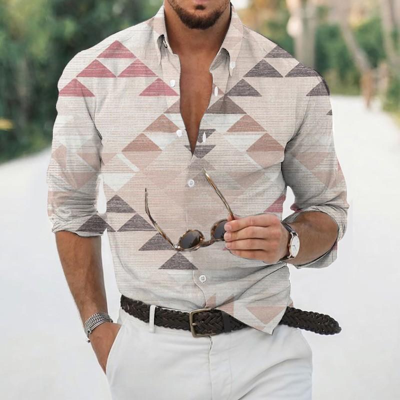 2025 Geometric Three-dimensional 3D Printed Casual Lapel Long-sleeved Shirt Spring and Autumn Men's Trendy Versatile Shirt for Men