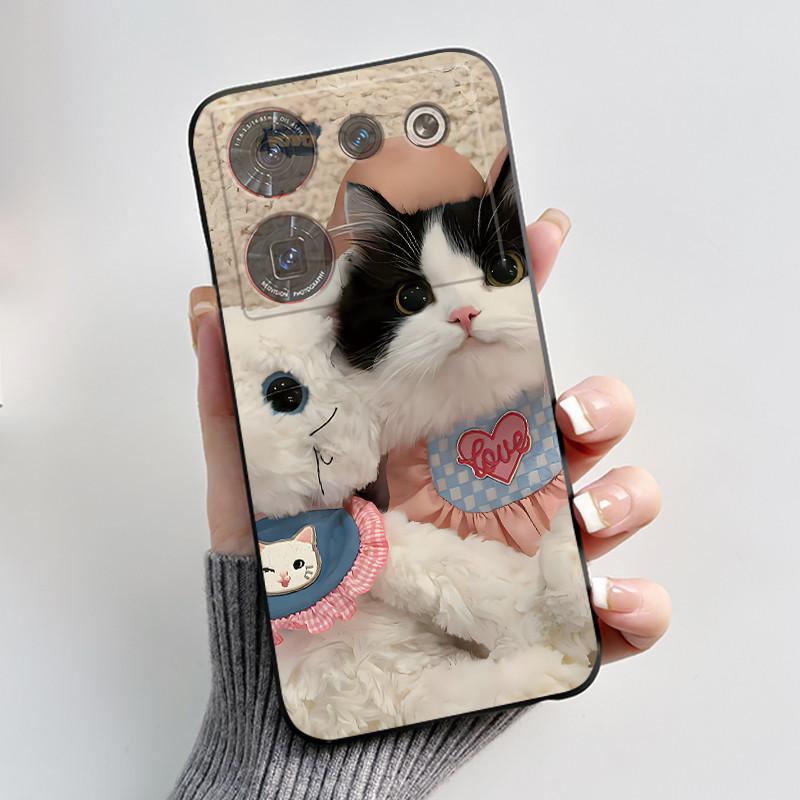 For ZTE nubia Z50 Ultra Z50Ultra Casing Aesthetic Cute Cat Cartoons Black Matte Soft Silicone Case Shockproof Back Shell Cover