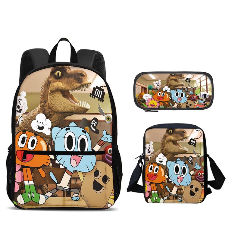 The Amazing World of Gumball Backpack Pen Bag Shoulder Bag 3Pcs Set Large Capacity Cartoon Anime Printed Student Boys and Girls