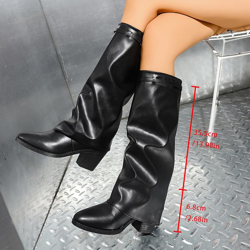 Fashion Fashion Wide Leg Knee High Boots Women Autumn Winter Slip On High Heels Pants Boots Woman Pu Leather Long Botas Plus Size 36-43