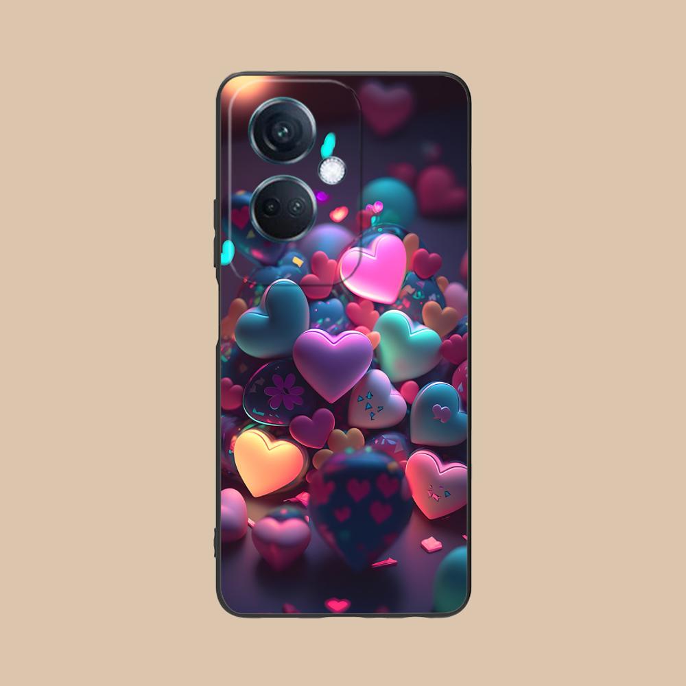 Y2K Glowing Hearts Mobile Phone Case for OPPO Reno 14 13 12 11 10 9 8 7 6 5 F T Pro 5G Colorful Printing Cover Smartphone Luxury