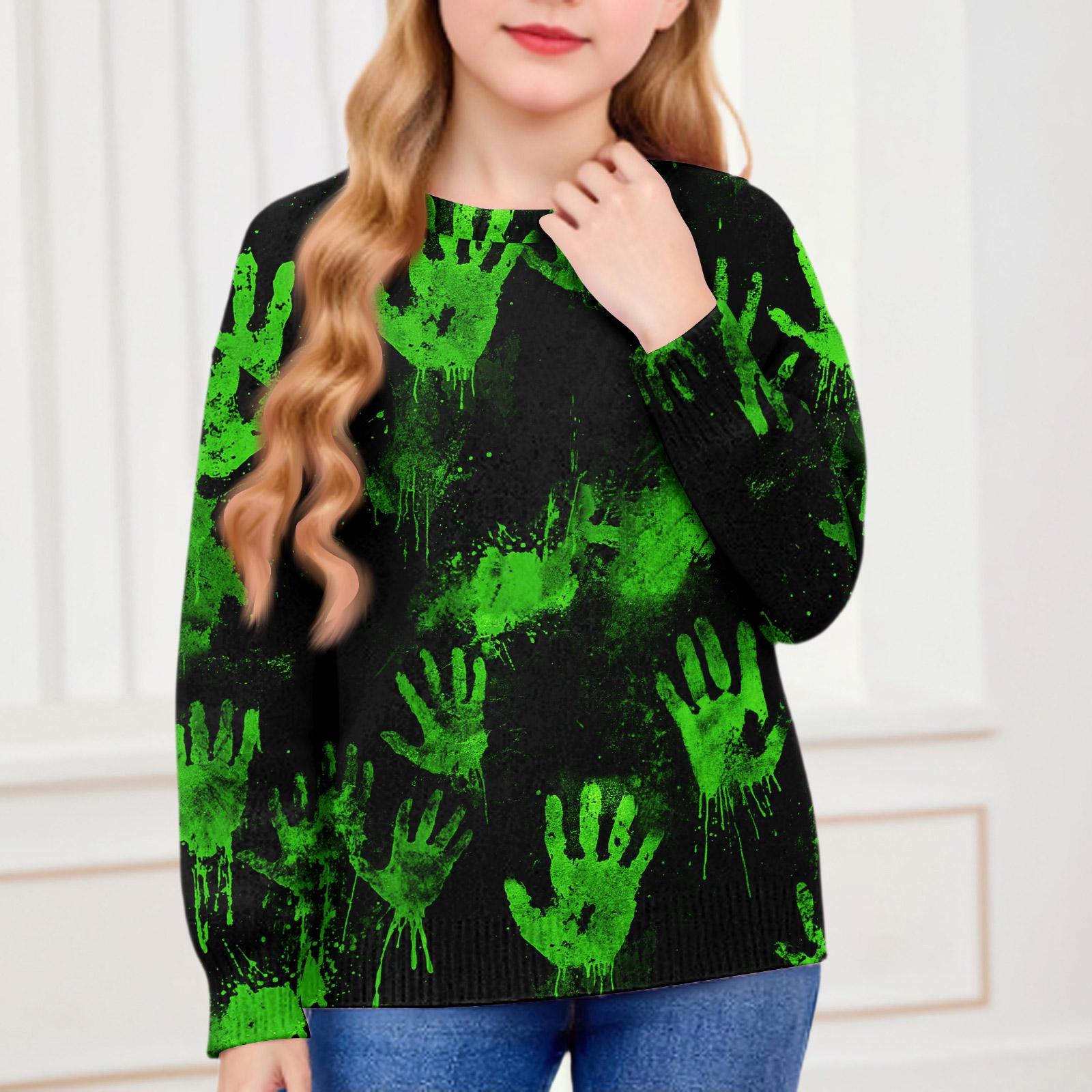 

Толстовки на Хэллоуин для детей, мальчиков и девочек, вязаный свитер, милая рубашка, осенние пуловеры с круглым вырезом 160