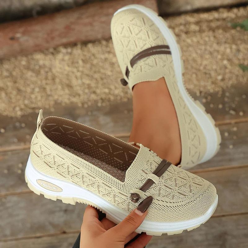 

Women s Shoes Slip on Sneakers Breathable Soft Sole Women Casual Shoes Outdoor Non Slip Vulcanized Shoe Low Flat Mesh 37 бежевый