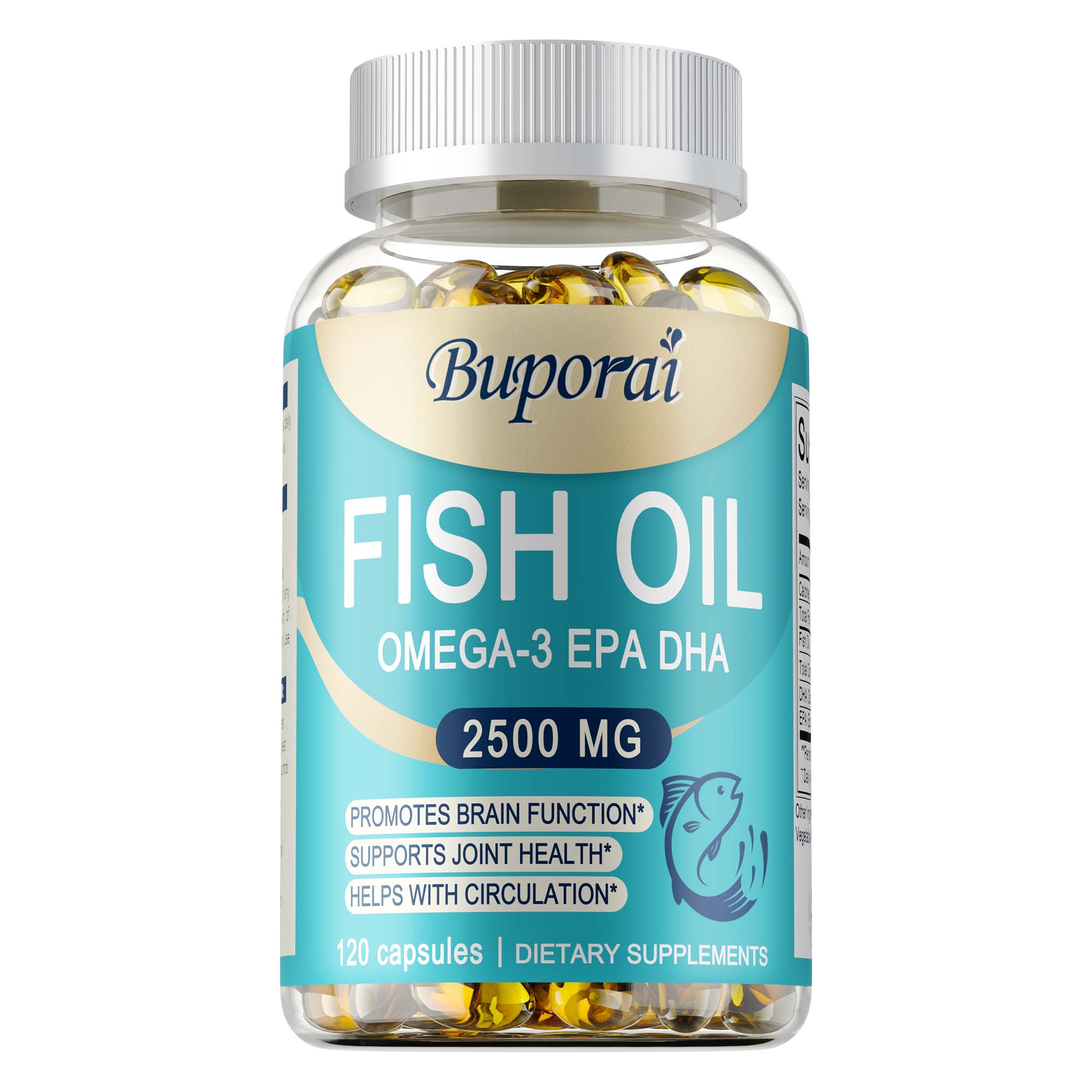 

Omega 3 Fish Oil 2500 MG Capsules, DHA and EPA rich supplement, promote brain function, support joint health, help blood circulation 120