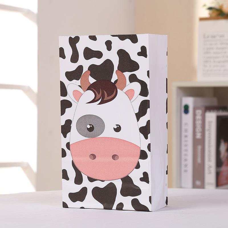 12pcs Farm Animal Cow Sheep Pig Gift Bag Children's Birthday Anniversary Paper Bags With Sticker Candy Biscuit Bag Party Supply