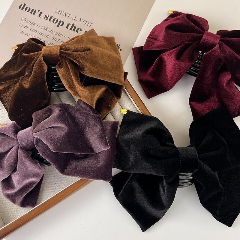 Rétro Nouveauté Haut de gamme Velours Nœud Grande Pince à Cheveux Pince Requin pour Femme Fille Doux Élégant Épingle à Cheveux Barrettes Accessoires de Cheveux Mode