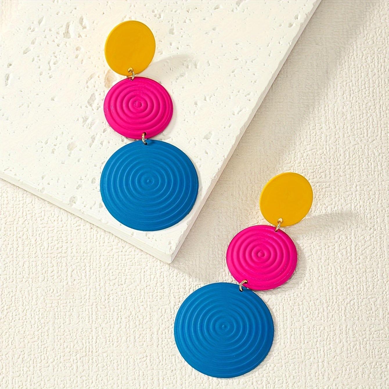 

Anti-contrast color spray painted geometric thread round earrings Everyday casual simple women s earrings різнокольоровий