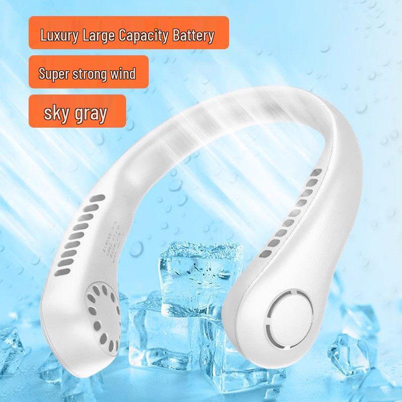 Rechargeable Bladeless Neck-Hanging Portable Mini Fan - Available in Green, White, and Pink.