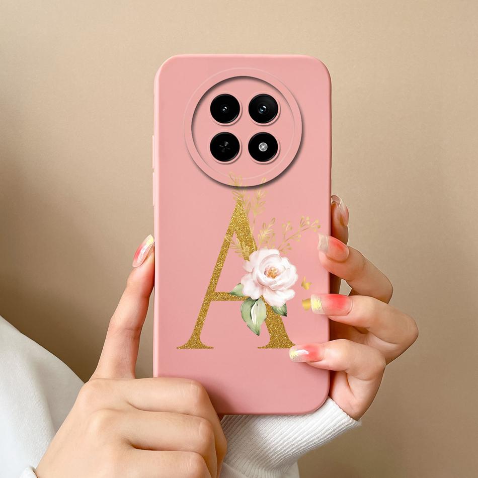Cases For OPPO Realme12 12x 5G Elegant Rose Letter Soft Liquid Silicone Lens Protective Back Covers For Realme 12 X Bumper Funda