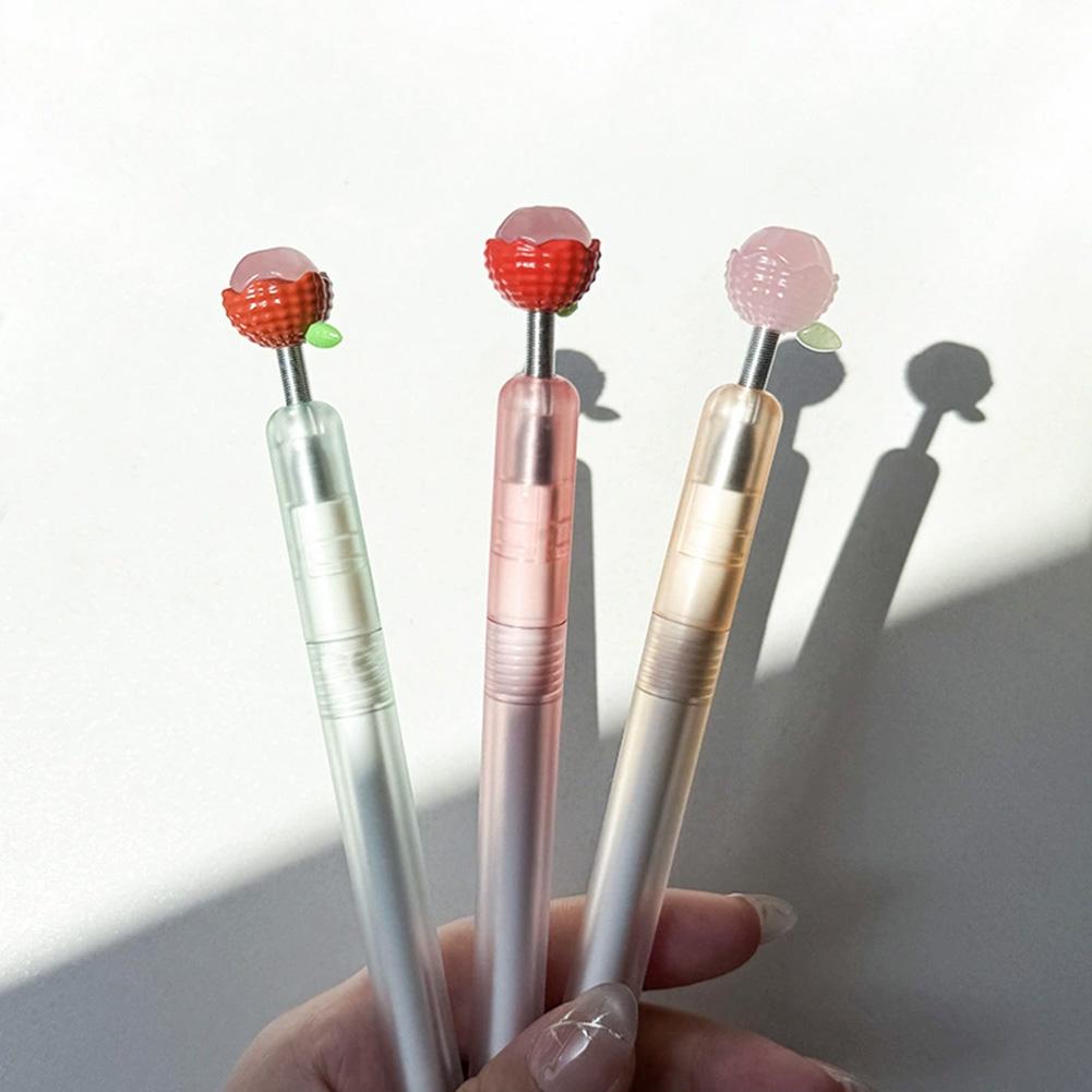 0.5mm Cute Fruit Gel Pens Black Ink Ballpoint Pen Retractable Stationery Supplies Fine Point Quick-Dry Ink Writing Tool