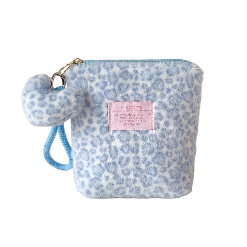 Winter Vintage Hand-held Plush Leopard-print Makeup Bag for Girls, Portable Skincare Storage Bag for Students, Small-sized Toiletry Bag for Students