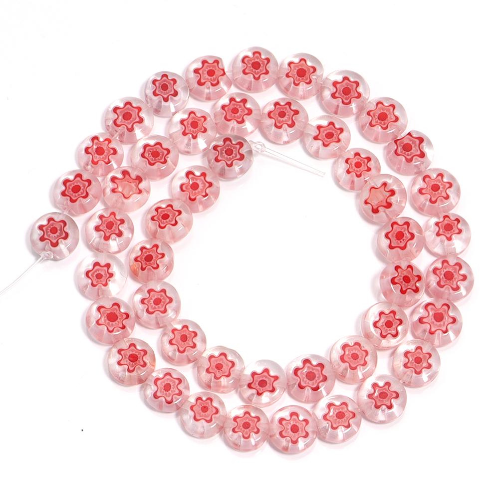 1 Strang 6/8/10mm Flache Runde Blumenperlen Lampwork-Perlen Bunte Glasperlen Für Armband Armreif Damen Mädchen DIY Schmuckherstellung