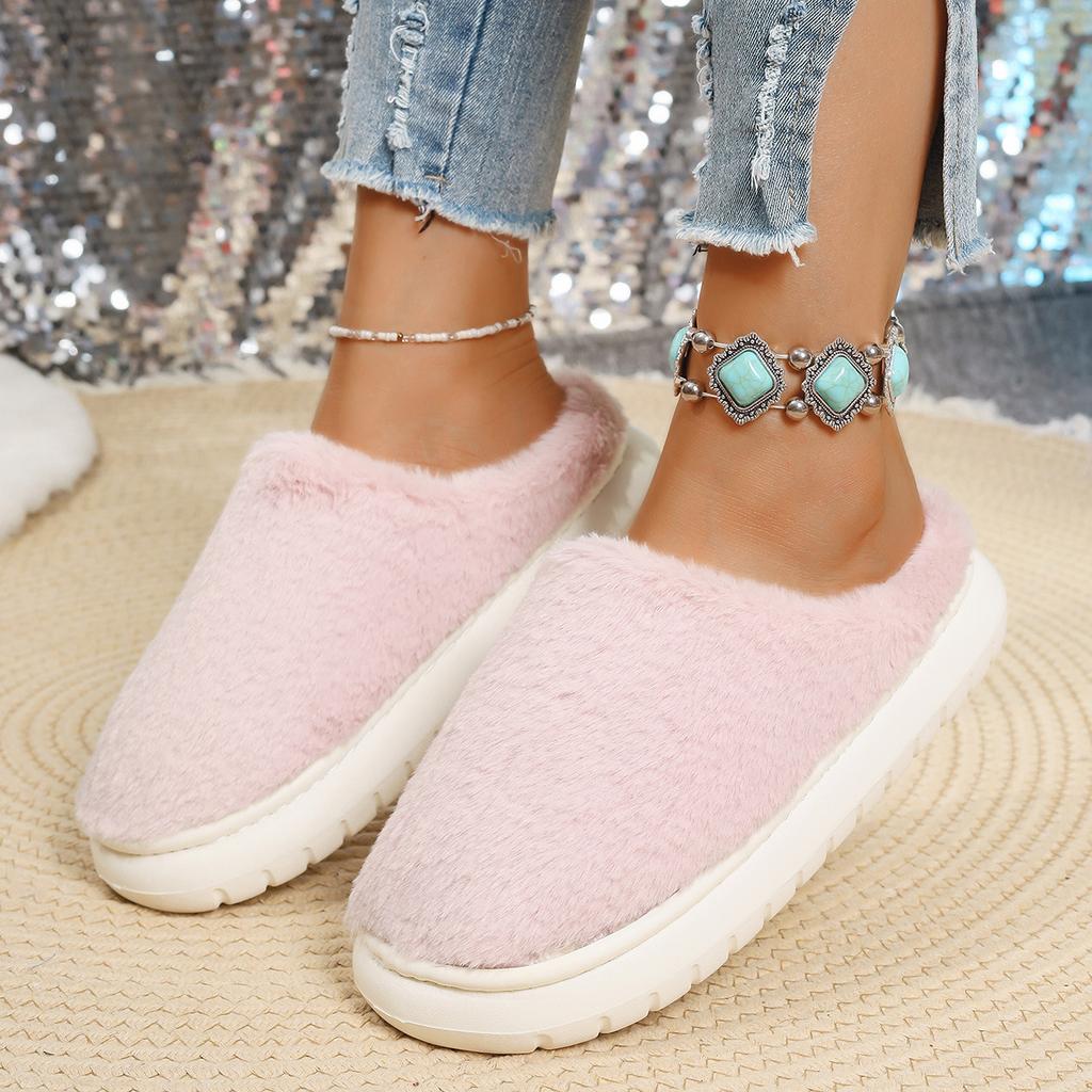 Fashion Cotton Shoes Plush Thick Bottom Fur Slippers for Women Winter Casal Indoor Shoes Flat Bottom Soft Padded Warm Casual Slides Shoe