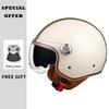 Stylish White Leather Motorcycle Helmets Inner Visor Open Face Moto Helmet with Daul Lens DOT Certified Jet Helmet Four Seasons