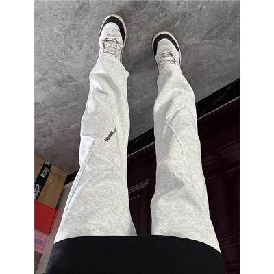 White Flower Gray Scimitar Sweatpants Men's Spring and Autumn Loose Cleanfit Pants American High Street Straight Casual Sweatpants