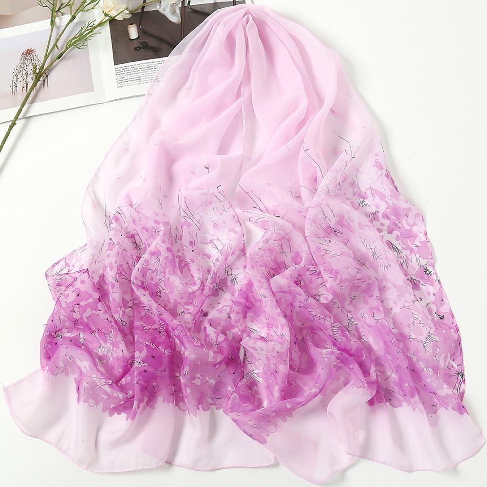 Fashion 160*50cm Chiffon Scarf Sunscreen Flower Print Shawl Silk Gradient Washable Long Wrap Shawl for Women