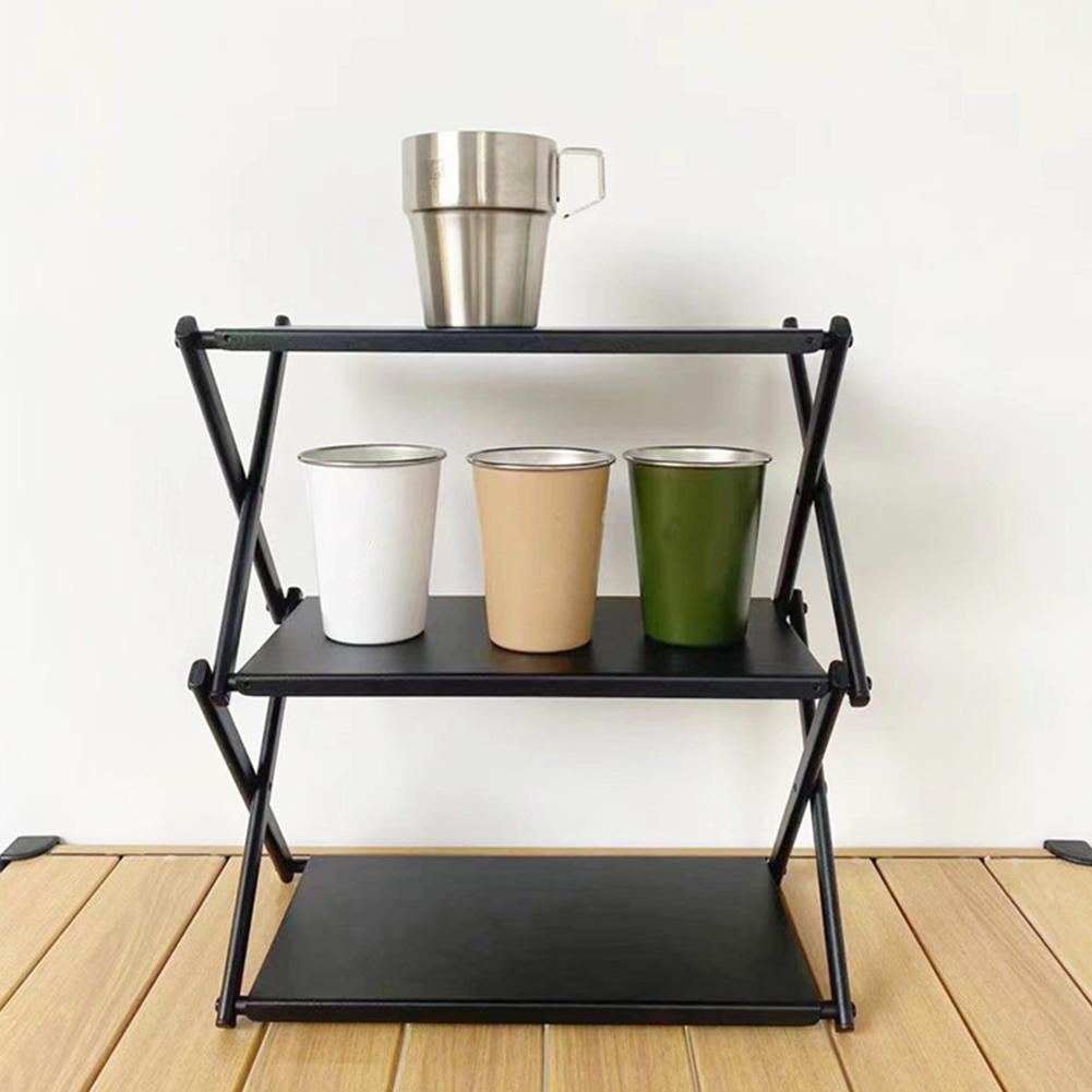 3-nivås Campingförvaringsställ Multifunktionellt Hopfällbart Förvaringshylla Kraftig Bärbar Campingorganisatör för Trädgård Strand