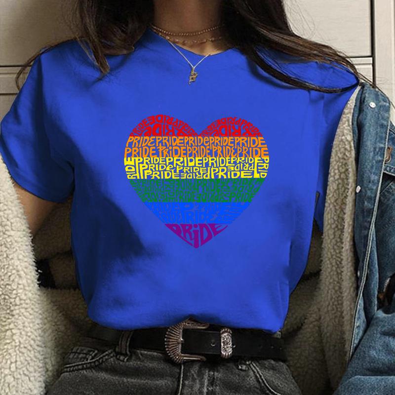 New Women's Pride Heart Pattern Printed T-Shirt Women's Summer Colorful Heart Shirt T-Shirt