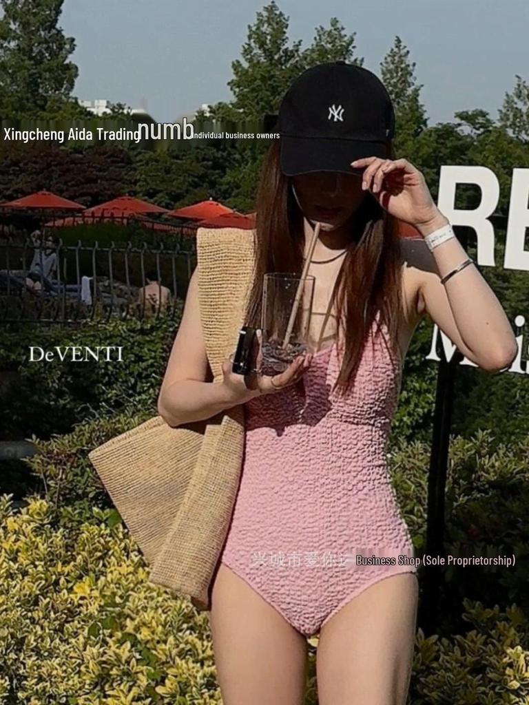Einteiliger Badeanzug für Damen im koreanischen Stil, einfarbig, mit Bauchkontrolle, rückenfrei