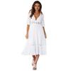 Boho Summer V Neck Flowy Dress for Women Floral Lace Ruffle A Line Dress Casual Bell Sleeve Beach Vacation Sundress