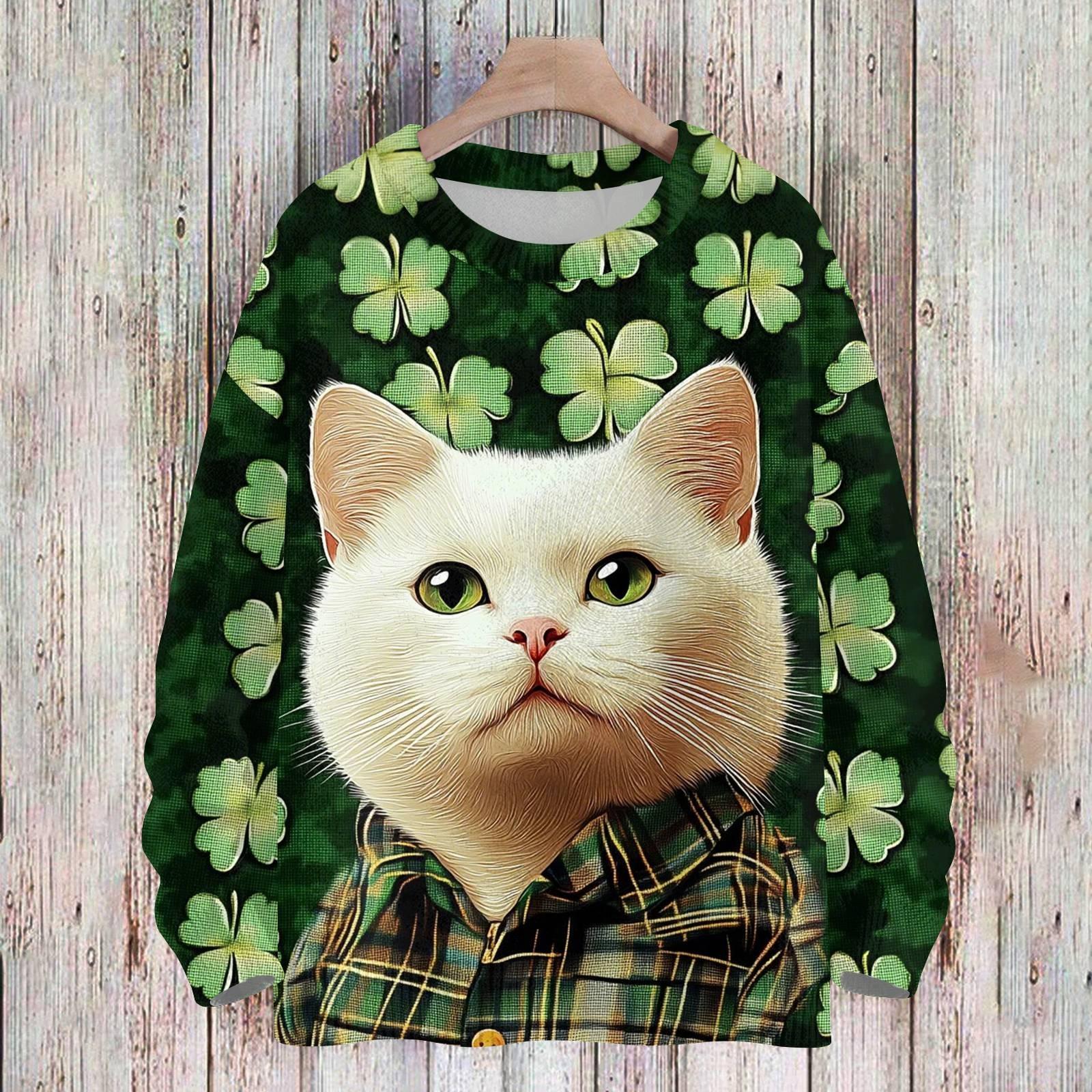 

улица. Свитшоты ко Дню Святого Патрика для детей, вязаные свитера для мальчиков и девочек, симпатичные рубашки, осенние свитера с круглым вырезом, топы 90 белый