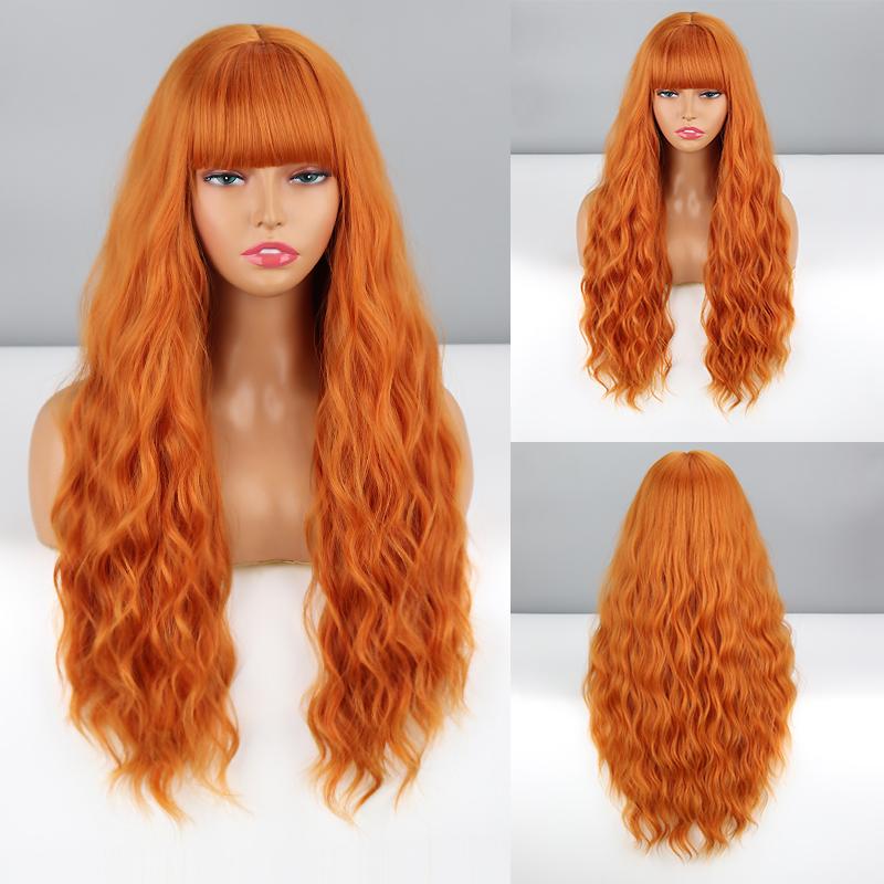 MISSQUEEN Perucă pentru femei Ombre Maro Gri Culoare Perucă ondulată lungă cu breton Fibră sintetică Femei Purtări zilnice Perucă ondulată Cosplay