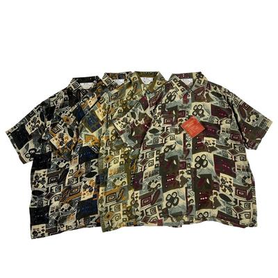 Summer Silk Thin Men's Mulberry Silk Short Sleeve Shirts Stock Old Goods Color Retro Hong Kong Style Baroque Oil Painting Shirts