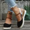 Sommer Damen Leinen Uni 6cm Keilsandalen Bohemian Handarbeit Damen Lässig Bequem Espadrilles Plateau Pumps Schuhe