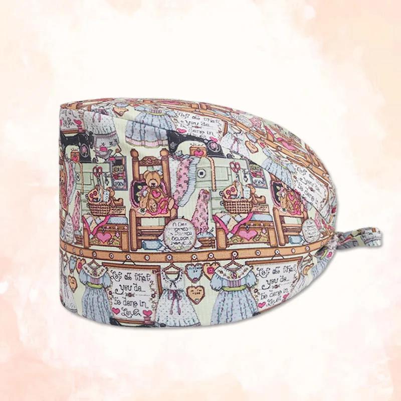 HZMNOI 100% Coton Bonnets Chirurgicaux Imprimés à Lien Arrière Section Élastique Bonnet de Bloc Infirmière pour Hommes Femmes Hôpital Chapeaux Médicaux Nouvelle Arrivée