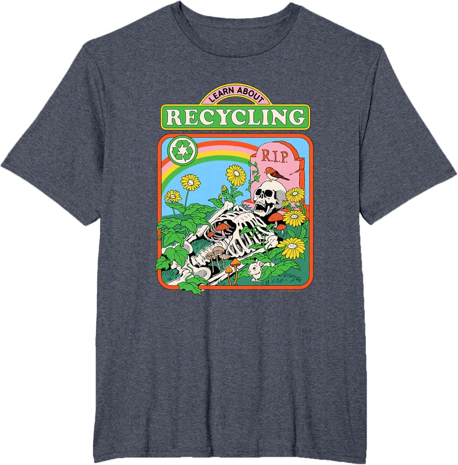 Steven Rhodes Learn Recycling Eco Skeleton Retro Dark Humor TShirt New SpringSummer Arrivals Regular Fit Casual 2XL
