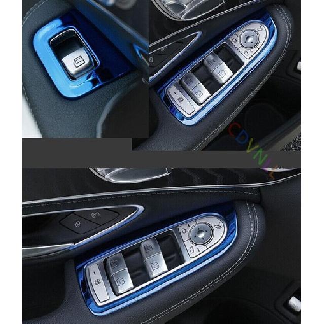 For Mercedes-Benz GLC 2016-2019 Steel Blue Window Lock Lift Panel Trim Frame 4X