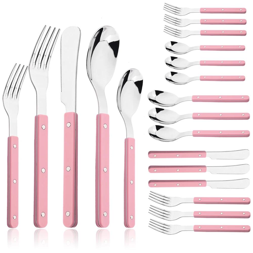 20Pcs ABS Handle Rivets Decoration Cutlery Set Stainless Steels Dinner Set Knife Fork Spoon Western Flatware Kitchen Dinnerware