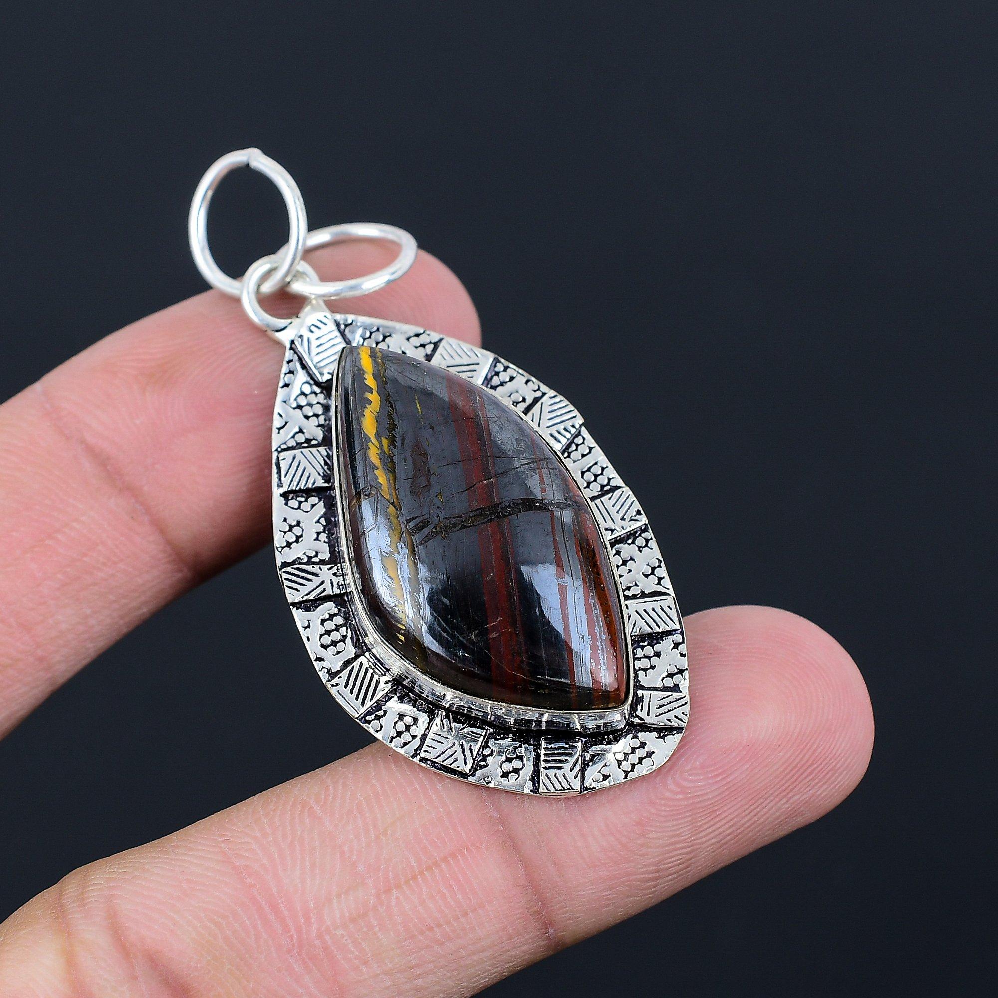 Natural Iron Tiger Eye Bezel Birthday Anniversary Sister Pendant Sterling Silver