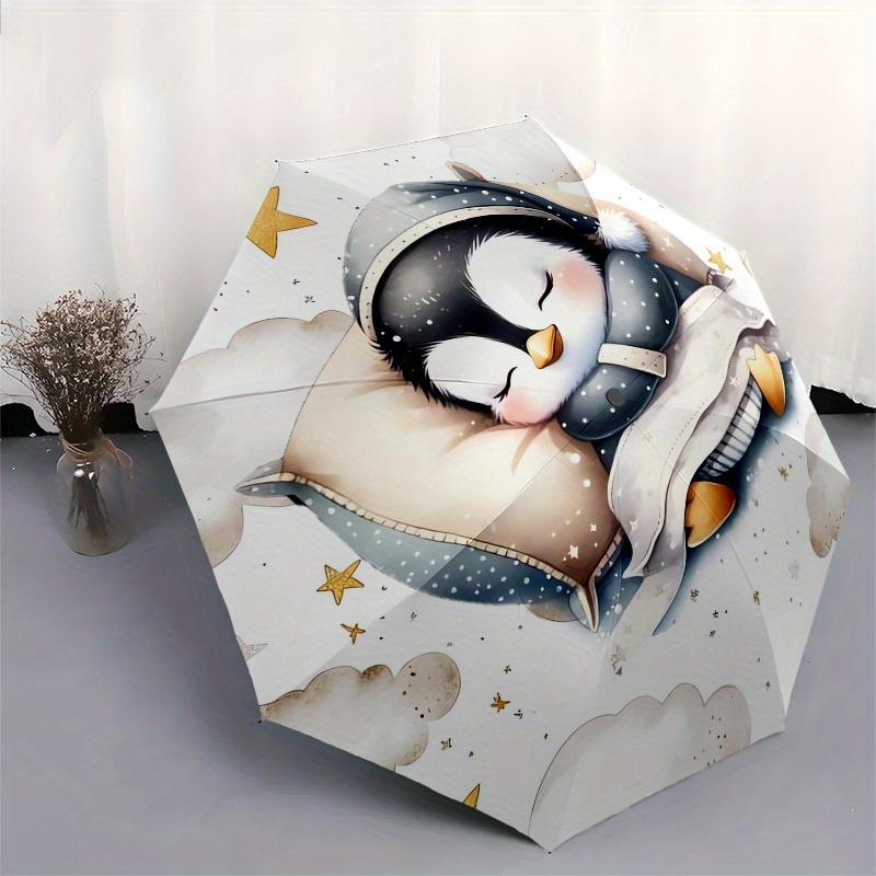 Penguin, Cloud Automatic folding umbrella simple eight rib design, bright color pattern, durable iron frame, ideal for travel and outdoor,