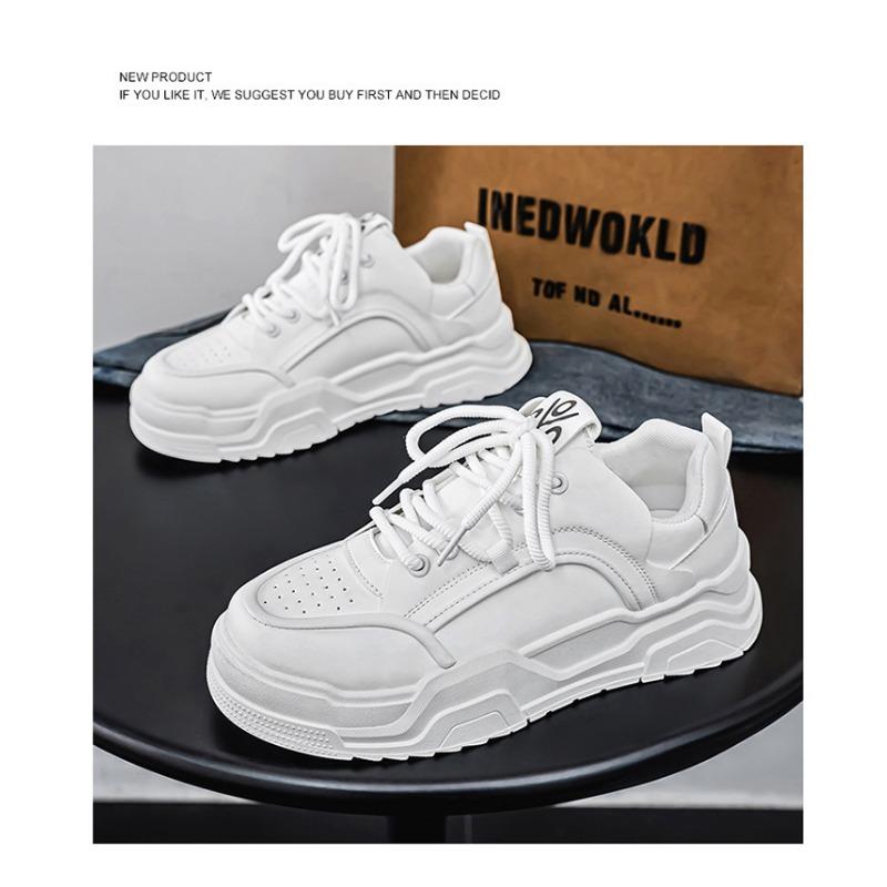 Mens Breathable Thick Sole Trendy Versatile Casual White Sports Sneakers