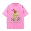 Funny Frog Bicycle Print Vintage Washed Gray Casual Streetwear T Shirt