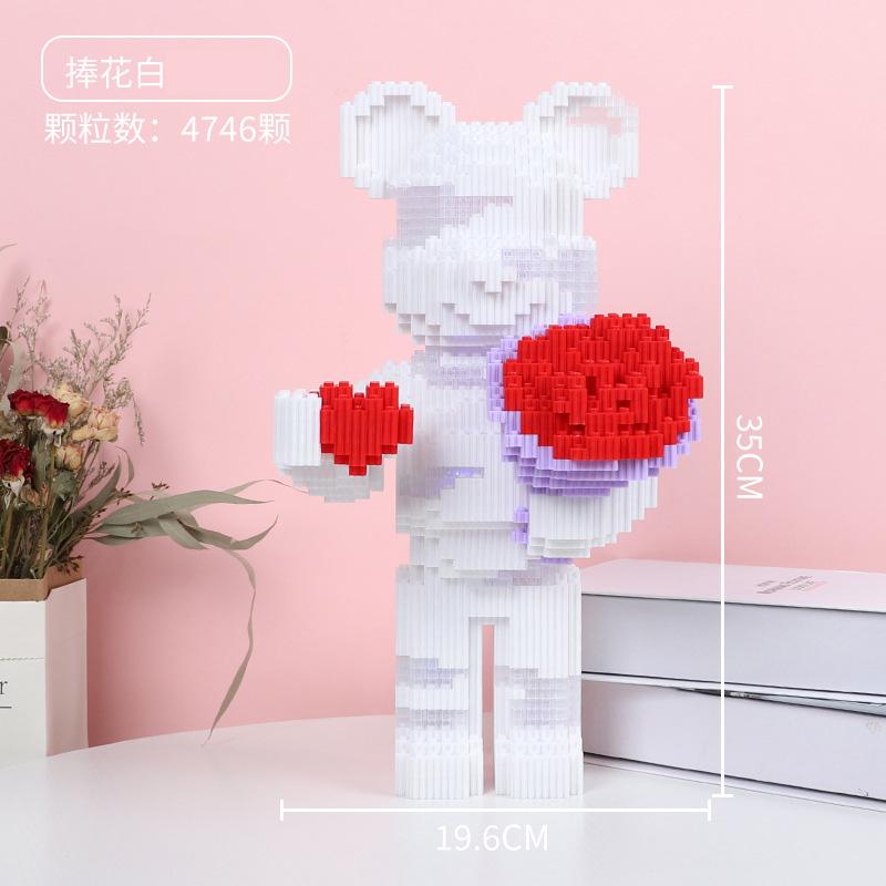 Dunhuang Bear Building Block Machine Love Bear Model Assembled Overalls Flower Bear Magic Bricks Toy For Kids Christmas Gift