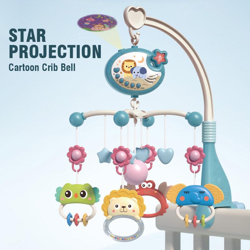Baby Crib Mobile Rattle with Projector Infant Rotating Musical Night Light Toy for 0-12 Months Bed Bell for Newborn Toddler Gift