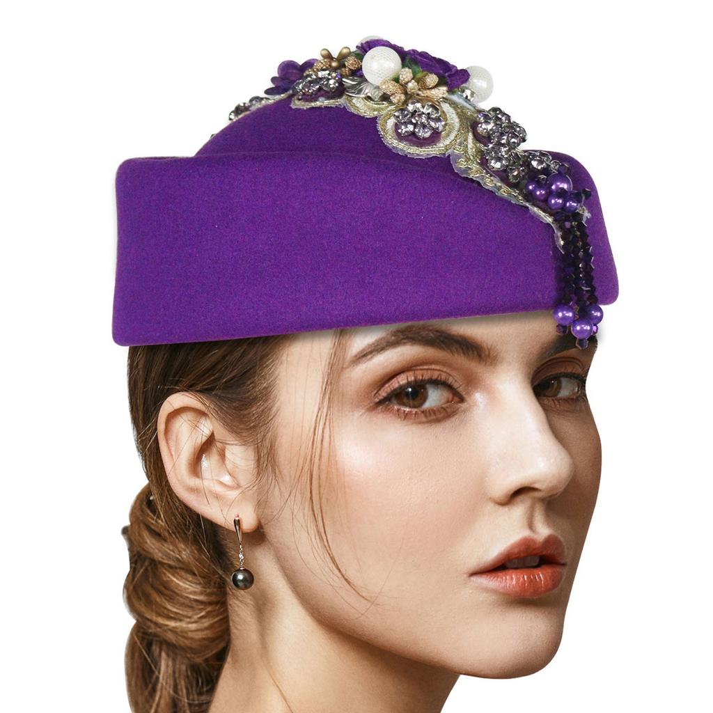 Crystal Flower Fascinator Hat for Teaparty Cocktail Party Women Flapper Costume Roleplay Stewardess Hat for Formal Event