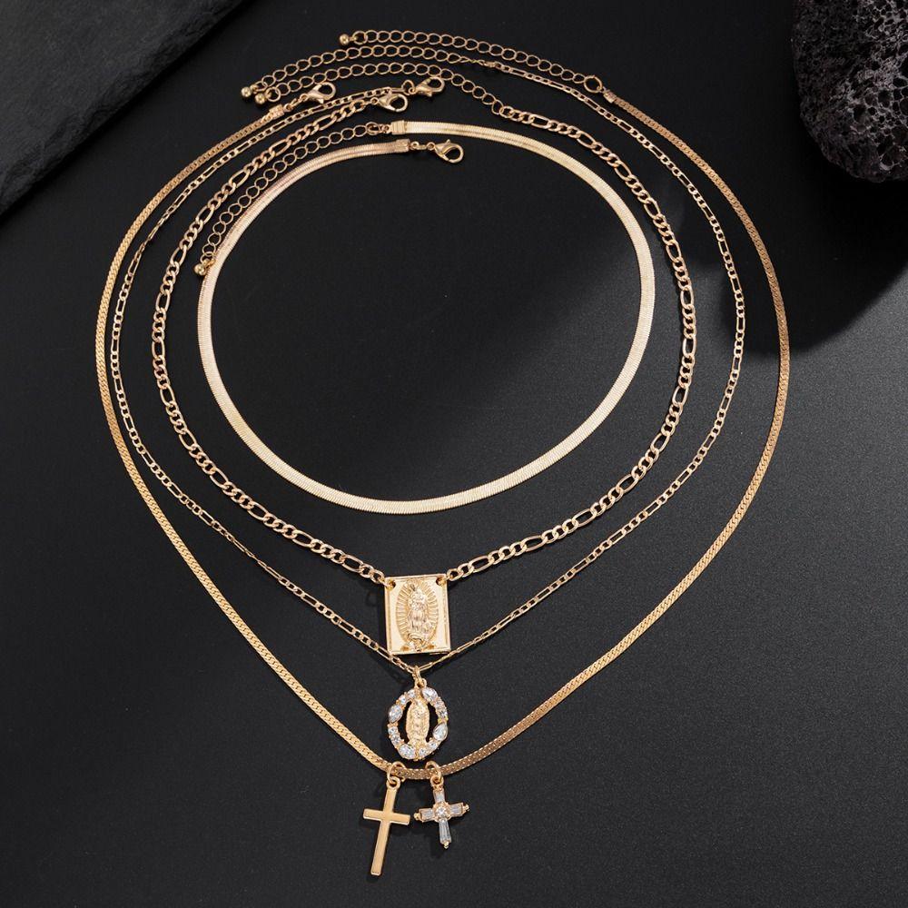 Love Bowknot Multilayer Pendant Necklace Punk Y2K Metal Necklace Unique Beaded Necklace  Women