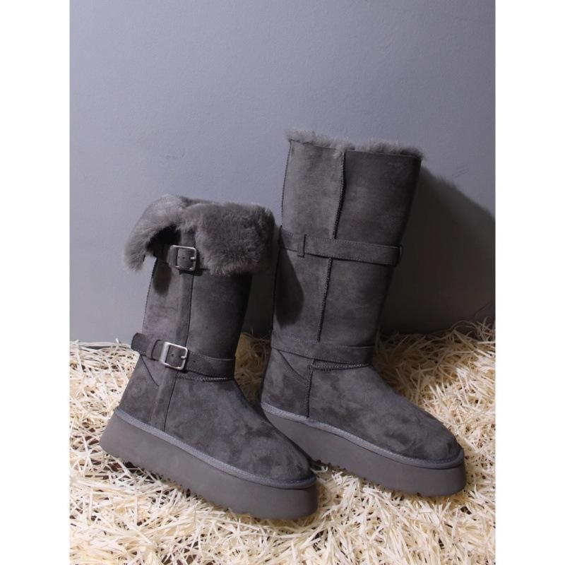 Thick-soled Gray Snow Boots Women's 2025 Autumn and Winter New Fur Integrated Versatile Velvet Thickened Warm Cotton Shoes