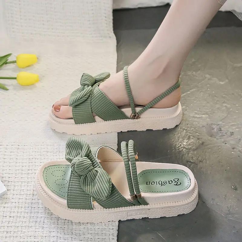 

Footwear Outdoor Summer 2025 Sandals for Women Ladies Shoes Platform Bow Daily Casual Anti Slip Hot Vintage Luxury Original Sale 35 зелений