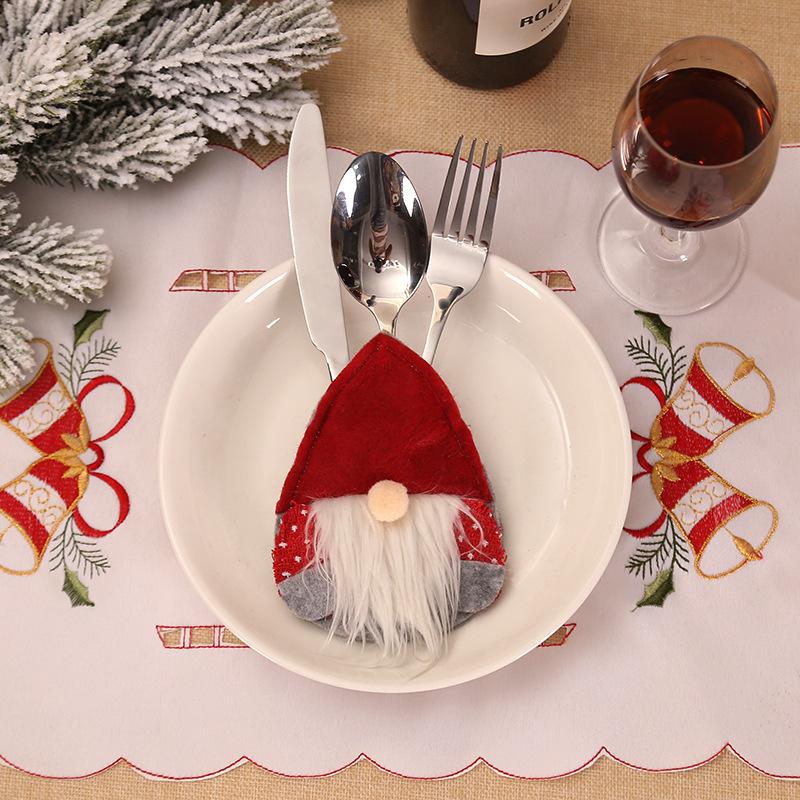 4pcs Gnome Christmas Cutlery Holder Knife Fork Pocket Bags Xmas Tableware Cover Dinner New Year Christmas Decoration for Home