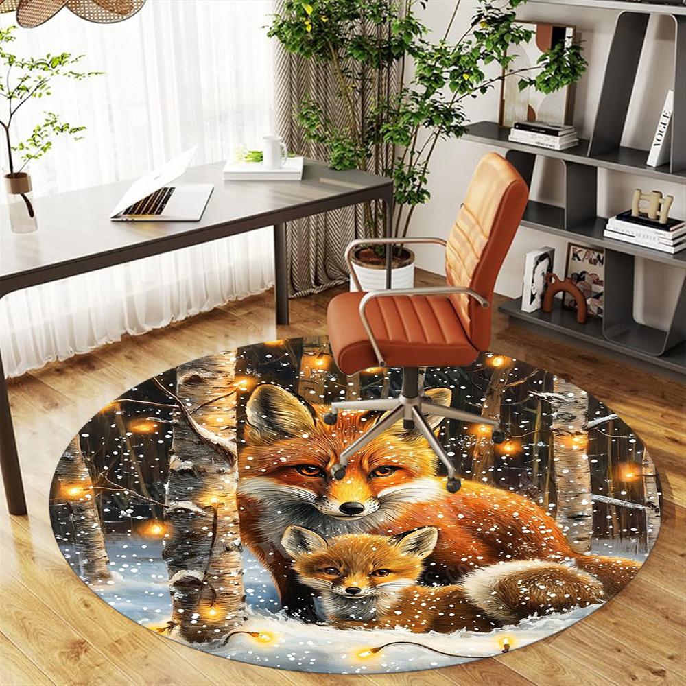 1PC winter foxes Office Round Area Rug, Under Office Chairs Bedroom Living Room Home Decor,Carpet for Office, -1110187